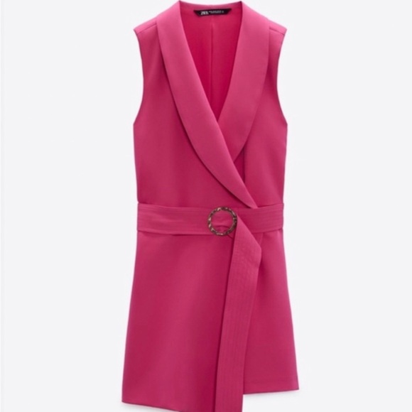 NWT ZARA Pink Buckle belt blazer jumpsuit. - Picture 2 of 6